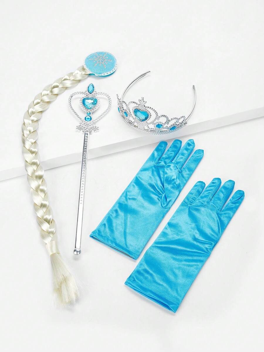 5pcs Princess Crown, Magic Wand, Gloves & Wig Set For Girls Cosplay - Multicolor - View 1