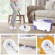 Spin Mop And Bucket System With Wringer For Floor Cleaning, 360° Rotating Bucket And Stainless Steel Handle, Includes 4 Microfiber Refills, Ideal For Hardwood, Marble And Tile Floors