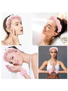 7-Piece Set Wash Makeup Headband Ladies Spa Makeup Remover Clean Face Hairband Set Makeup Sponge Puff High Skull Top Headband Set.