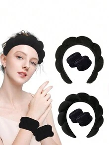 7-Piece Set Wash Makeup Headband Ladies Spa Makeup Remover Clean Face Hairband Set Makeup Sponge Puff High Skull Top Headband Set.