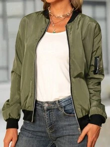 Women's Fashion Stand Collar Zip-Up Lightweight Jacket, Spring/Summer - Army Green - View 2