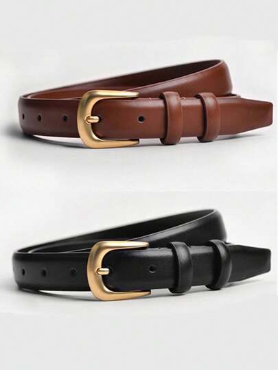 1pc Plain Color Casual PU Leather Pin Buckle Belt, Fashionable Accessory For Ladies With Jeans Summer, School Fall, Autumn, Halloween
