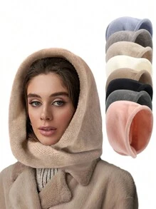 1pc Women's Winter New Style Scarf & Hat Set, Faux Cashmere Knitted DIY Turban Cap - Solid Color - View 1