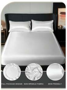 2/3件套缎面床单套装，床上用品套装，床笠套装，床垫罩套装，丝滑床罩，柔软透气卧室床上用品套装，舒适床垫保护套套装，适用于单人床/双人床/大号床，适用于卧室、客房、酒店，防尘床罩，防尘防滑，不含枕头和枕套，温度感应调节，是复活节、独立日、节日礼物的理想之选。 - 白色 - 查看 6