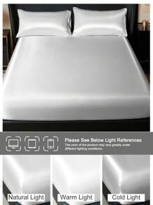 2/3件套缎面床单套装，床上用品套装，床笠套装，床垫罩套装，丝滑床罩，柔软透气卧室床上用品套装，舒适床垫保护套套装，适用于单人床/双人床/大号床，适用于卧室、客房、酒店，防尘床罩，防尘防滑，不含枕头和枕套，温度感应调节，是复活节、独立日、节日礼物的理想之选。 - 白色 - 查看 7