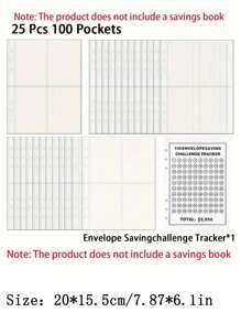 100pcs Envelope Challenge Refill Kit (25pcs 4-Pocket Card Sleeves + 1pc 100-Day Savings Tracker Card), Christmas Gift - Clear - View 3