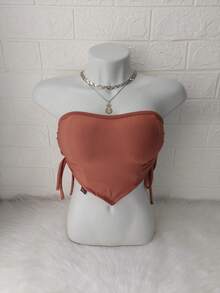 Women's Cropped Top With Band And Tie With Suplex Cup Strapless Blogueirinha One Size - Fits Sizes 36 To 42 - 鏽棕色 - 查看 2