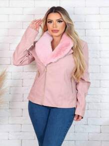 Leather Jacket With Collar - Màu Lilac Tím - Xem 1