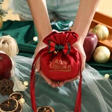 1pc Christmas Gift Bag, Christmas Apple Velvet Bag, Christmas Eve Candy Box, Christmas Fruit Drawstring Pouch - Multicolor - View 9