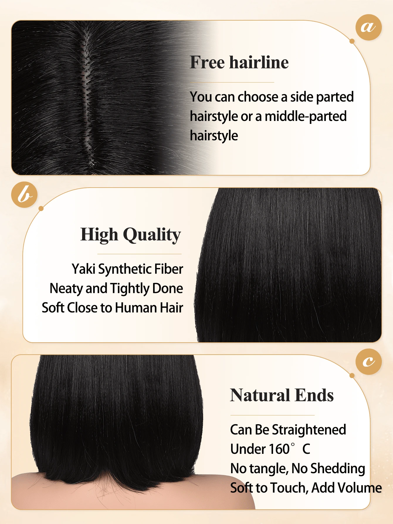 14Inch Yaki Kinky Straight Short Bob Side Part Middle Part Wig For