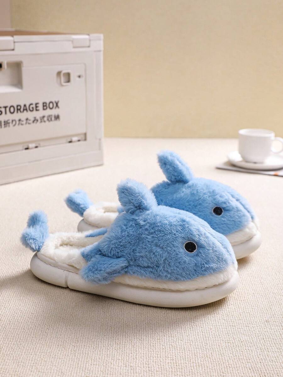 Dép nam Plush Shark, giày đi trong nhà ngoài trời ấm áp, đế dày chống trượt cho mùa đông - Màu xanh nhạt - Xem 1