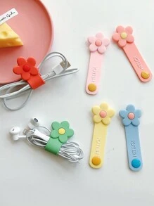 1pc Multicolor Cartoon Flower Shaped PVC Cable Winder, Earphone/Data Cable Organizer, Line Fastener
