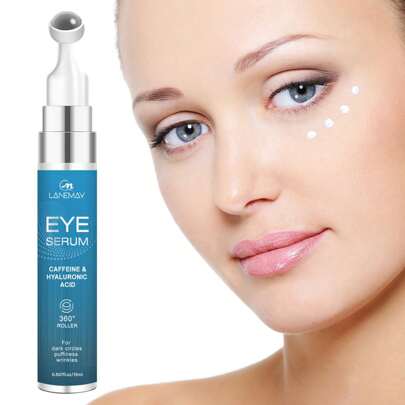 LANEMAY 含透明质酸的咖啡因眼部精华液，眼部滚轮霜可消除黑眼圈、浮肿、眼袋 - 360° 按摩球霜可消除皱纹
