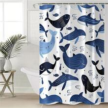 4pcs Cartoon Whale Bathroom Curtain Digital 3D Printing Waterproof Shower Curtain Set Bathroom Curtain Shower Curtain - 彩色 - 查看 6