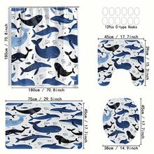 4pcs Cartoon Whale Bathroom Curtain Digital 3D Printing Waterproof Shower Curtain Set Bathroom Curtain Shower Curtain - 彩色 - 查看 2