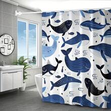 4pcs Cartoon Whale Bathroom Curtain Digital 3D Printing Waterproof Shower Curtain Set Bathroom Curtain Shower Curtain - 彩色 - 查看 3