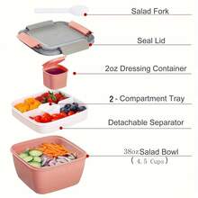 1pc Salad Box, Portable Salad Lunch Container, 2 Compartments With Dressing Cup, Large Bento Boxes, Meal Prep To Go Containers For Food Fruit Snack Lunch Bag Lunch Box Lunchbox Lunch Bag Women For School For Teacher For Travel For Camping Cooler Bag For Picnic For Classroom Cool Bag Picnic Bag Office Accessories - Multicolor - View 7