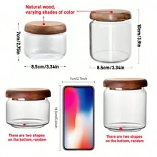 Glass Food Storage Containers With Airtight Wooden Lids, Glass Jars For Home & Office Use, Clear Glass Canisters For Tea, Coffee Beans, Nuts, Spices, Sugar, Overnight Oats, Cereal, Rice, Candy Storage