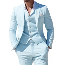 Complete Executive Luxury Slim Suit (Pants + Blazer + Vest) - Baby Blue - View 1
