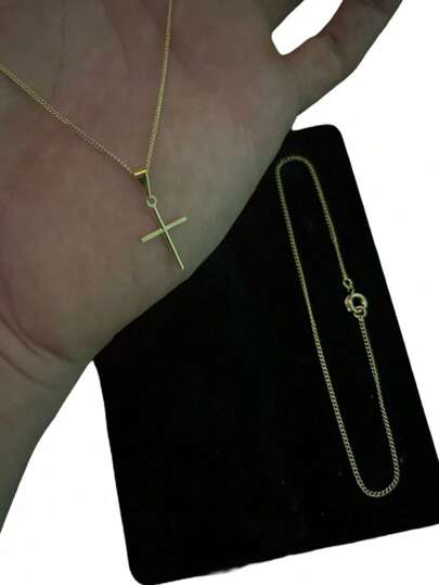 Kit Corrente Masculina Cruz Palito + Pulseira Gruemt 1.5 mm Banhada a Ouro 18k