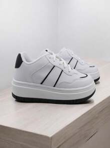 Tenis Feminino Bellamore Casual Clássico Retro Sola Alta Bicolor Tendencia Blogueira Cores Preto/Branco Caramelo - Preto e Branco - Visão 2