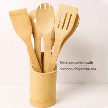 1/6pcs Bamboo Cooking Utensils Set - Includes Spoonula, Slotted Spoon,Shovel, And Spatula - Perfect For Nonstick Pans And Woks