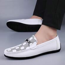 Men's British Style Loafers, Textured Driving Shoes, Lightweight And Non-Slip - White - View 4