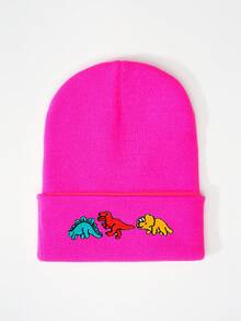1pc Knitted Cap With Embroidered 3 Dinosaurs Design, Outdoor Warm Casual Winter Hat For Everyday Commute - Knitted Hat - View 7