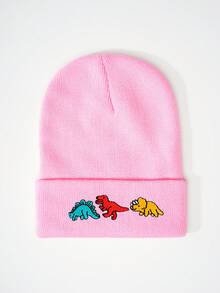 1pc Knitted Cap With Embroidered 3 Dinosaurs Design, Outdoor Warm Casual Winter Hat For Everyday Commute - Knitted Hat - View 3