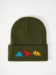 1pc Knitted Cap With Embroidered 3 Dinosaurs Design, Outdoor Warm Casual Winter Hat For Everyday Commute - Knitted Hat - View 6