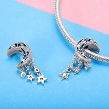bamoer 1 PC 925 Sterling Silver Blue Traveling Airplane Charm Bead Stars Moon Pendant Fit Women DIY Bracelet Necklace Fine Jewelry - Silver - View 11