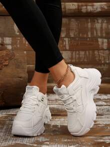 女士春秋真皮厚底增高系带运动鞋透气舒适小白鞋女鞋