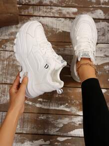 女士春秋真皮厚底增高系带运动鞋透气舒适小白鞋女鞋