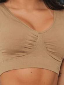 Underwear Sports Top With Removable Pad Low-Cut Comfort Wide Back Lightweight Ideal For The Gym Comfortable Neckline Varied Fits Well Modern Elegant Great Quality Breast Lift Intimate Piece Support Reinforced - Màu Khaki - Xem 2