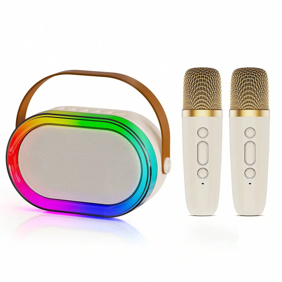 JYX Altavoz Bluetooth portátil, mini máquina de karaoke con 2 micrófonos inalámbricos y luces LED para fiestas en casa, reuniones: regalos de cumpleaños para niñas, niños y todos.