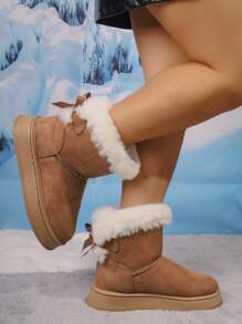 Giày bốt đi tuyết đế dày nhung mới mùa đông 2024, thời trang, lót ấm, chống trượt, cổ giày bằng lông ấm áp, cao đến giữa bắp chân cho người ngoại cỡ - Lạc đà - Xem 5