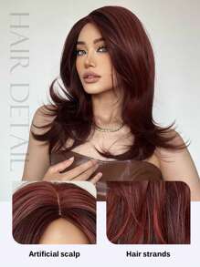 Glamorous Red Wine Wavy Wig - Heat-Resistant Synthetic Hair For Halloween Parties,Christmas Festival Wedding And Cosplay