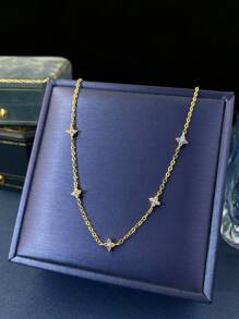 1pc Elegant Four-Leaf Clover Necklace, 925 Sterling Silver Lightweight Star Necklace, Delicate Jewelry Gift, Suitable For Girls Party And Daily Wear - White Zirconium - View 6