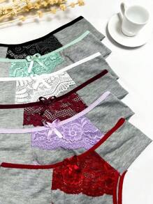 Kit Of 7 Cotton Panties With Lace Detail On The Front And Comfortable Lining For Everyday Lingerie - Nhiều màu - Xem 7