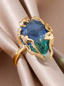 1 Peça Anel de Gota de Chama de Zircônia Azul Exagerada para Halloween para Mulheres, Anel Ajustável em Aço Inoxidável de Gota de Água, Joia Feminina Presente de Festa