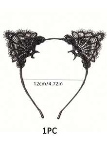 1Pc Women's Gothic Black Lace Cat Ear Headband With Gold Bell & Bowknot - Cute Fashion Hair Accessory For Makeup, Skincare & Casual Wear ,Hair Hoop Hairband For Women