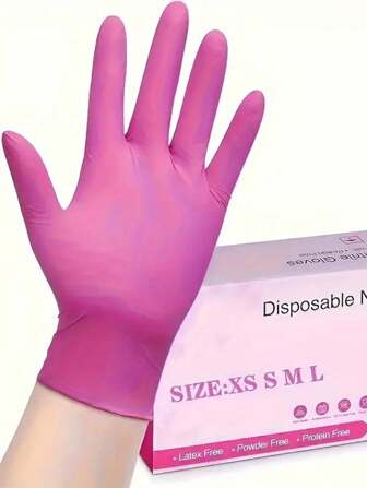 Guanti monouso in nitrile rosa intenso senza polvere, disponibili nelle taglie XS, S, M, L (senza lattice, non allergenici, adatti per cucina, bagno, bagno e altro ancora), per cucina, bagno, casa, fornitori per la casa