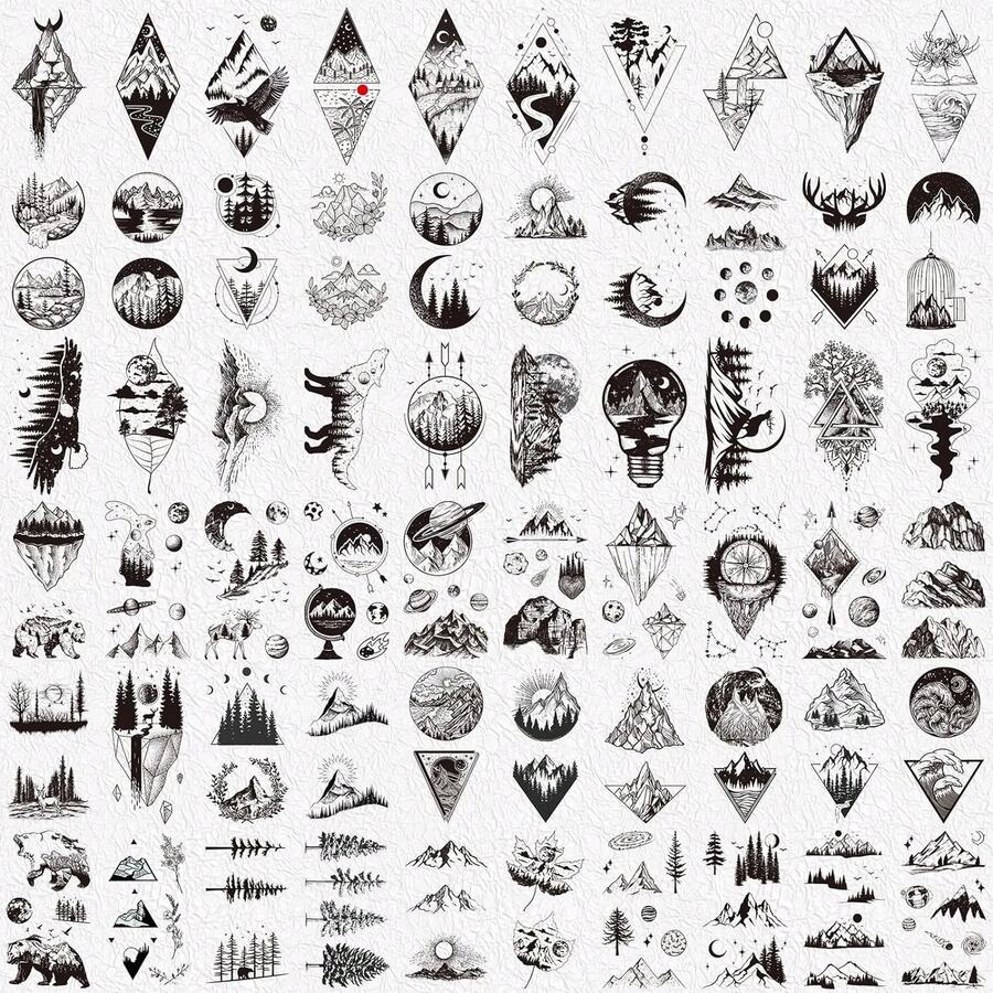 60 Sheets Mountain Small Black Temporary Tattoos For Women Men