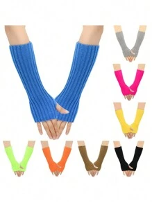 1 par de mangas tejidas a rayas de 28cm de largo para mantener calientes las manos en otoño e invierno, para hombres y mujeres, tejidas, sin dedos, mangas falsas para Halloween - Multicolor - Ver 12