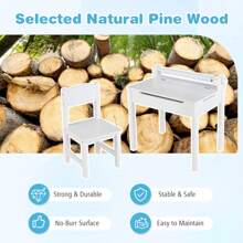 Kids Desk And Chair Set Wooden Toddler Craft Table Lift-Top WIth Paper Roll White - White - View 4