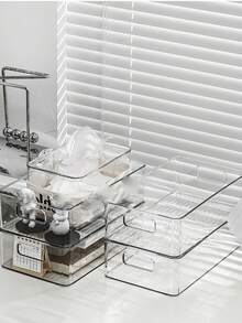 3 Packs Clear Acrylic Desktop Storage Bins With Handles, Suitable For Stationery, Fruits, Cosmetics And Small Parts, Perfect For Home Kitchen And Dorm Storage And Organization - Clear - View 5