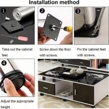 4 件可调节圆形家具腿，4 英寸不锈钢橱柜脚，金属带黑色塑料涂层，50x100mm，适用于 DIY 家具项目，包括 16 个螺丝 - 彩色 - 查看 9