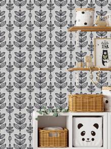 1 Roll 44.5CM Width Linen Textured Navy Blue Leaf Peel And Stick Wallpaper, Minimalist Nordic Hand Drawn Botanical Self Adhesive Wallpaper, Removable Waterproof Wall Mural For Bedroom Living Room Accent Wall Home Decor - Multicolor - View 5