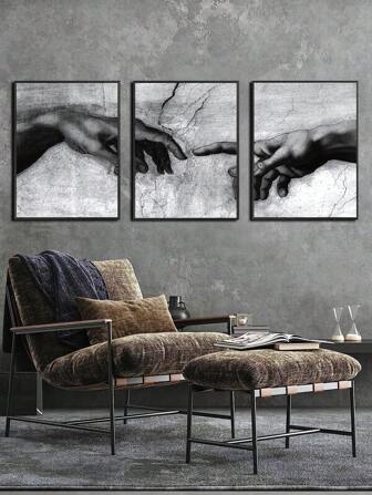3 piezas Impresiones de lienzo del póster de arte vintage en blanco y negro "La Mano de Dios", regalo ideal para dormitorio, sala de estar, comedor, estudio, baño, pasillo, cafetería, dormitorio, decoración de pared, decoración del hogar, sin marco