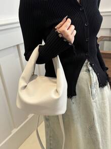 Bolso de mano de moda para mujer, bolso de tela con bloqueo de color elegante, plisado suave con correa para el hombro larga para usar como bandolera o al hombro, monedero pequeño de unicolor claro